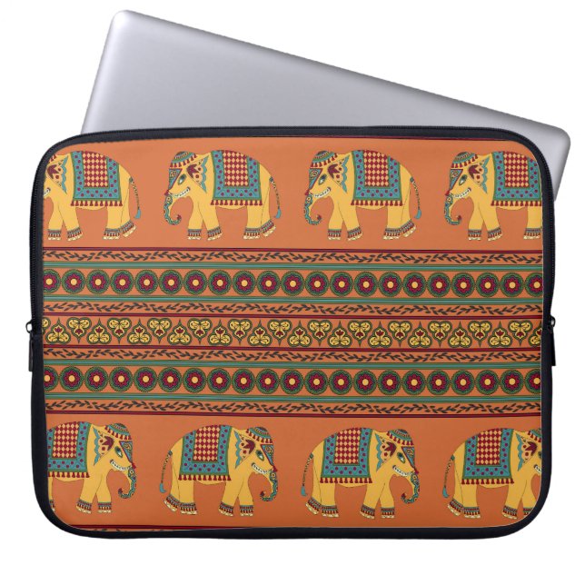 Funda Para Portátil Elefantes Indios, Naranjas Tradicionales Sin Marea (Frente)