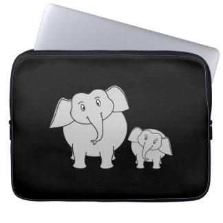 Funda Para Portátil Elefantes lindos. Dibujo animado en negro