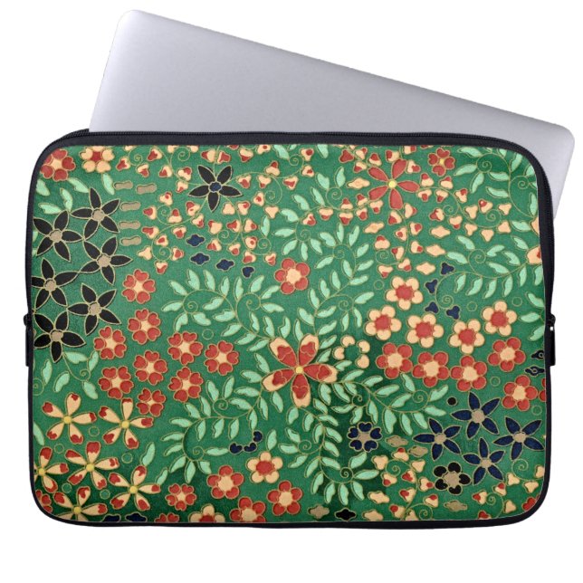 Funda Para Portátil Elegancia de abrazo: floral verde japonesa (Frente)