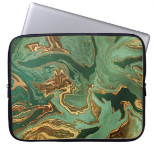 Funda Para Portátil Elegancia Esmeralda: Lujo de Mármol Dorado