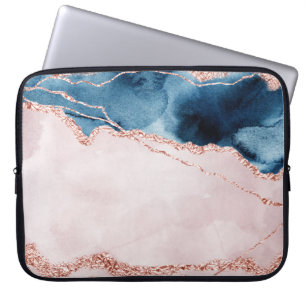 Funda Para Portátil Elegancia mística   Agante de oro azul y Rosa Verd