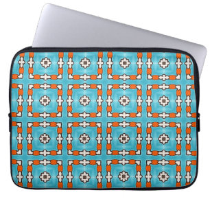 Funda Para Portátil Elegancia moderna Naranja azul Azulejos blancos mo