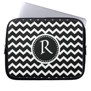 Funda Para Portátil Elegancia retra del zigzag blanco y negro de
