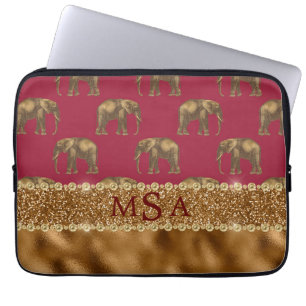 Funda Para Portátil Elegant Animal Print Elephant Monogram Burgundy