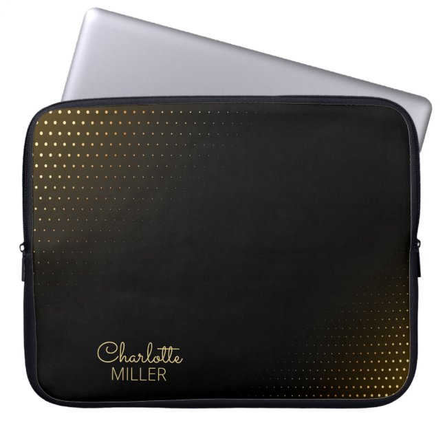 Funda Para Portátil Elegant Black-Gold Halftone with Custom Name (Frente)