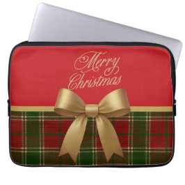 Funda Para Portátil Elegant Christmas Plaid Collection with Gold Bow