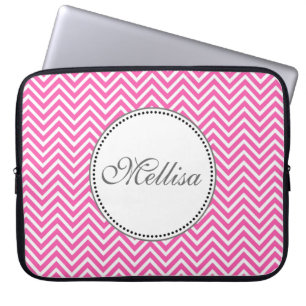 Funda Para Portátil Elegant, classic pink and white chevron zigzag