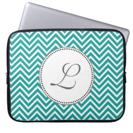 Funda Para Portátil Elegant, classic teal and white chevron zigzag
