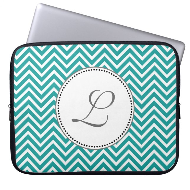 Funda Para Portátil Elegant, classic teal and white chevron zigzag (Frente)