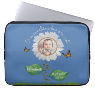 Funda Para Portátil Elegant Daisy Blue Floral Cute Baby Photo & Name