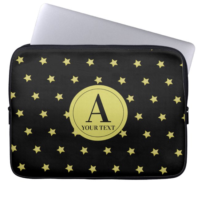 Funda Para Portátil Elegant Gold & Black Star Pattern Monogram (Frente)