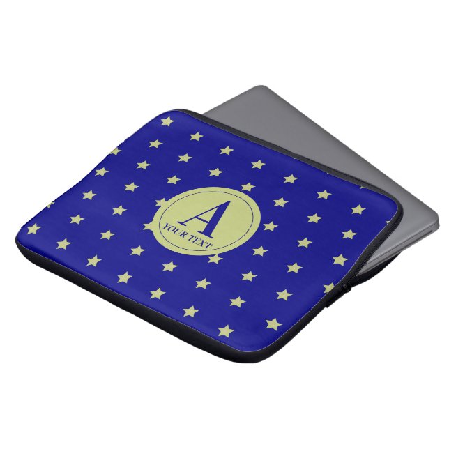 Funda Para Portátil Elegant Gold & Blue Star Pattern Monogram (Superior anverso)