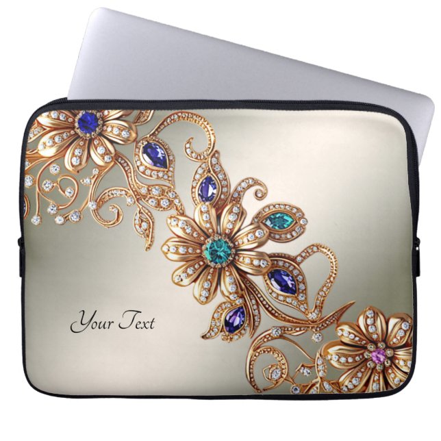 Funda Para Portátil Elegant Gold Jewel Flowers Laptop Sleeve (Frente)
