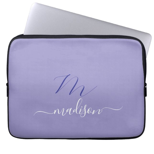 Funda Para Portátil Elegant Monogram Purple Script Office School (Frente)