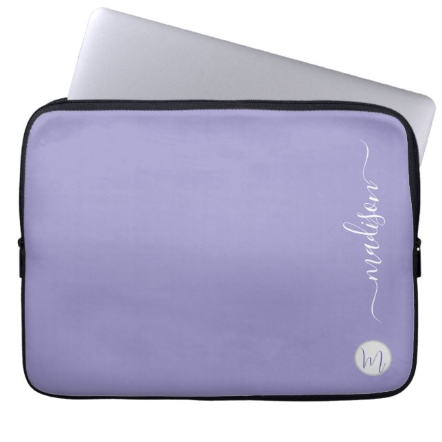Funda Para Portátil Elegant Monogram Purple Script Office School (Frente)