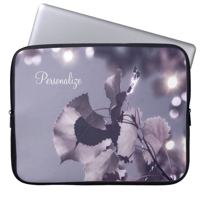 Funda Para Portátil Elegant Purple Bokeh Aspen Leaves With Name (Frente)