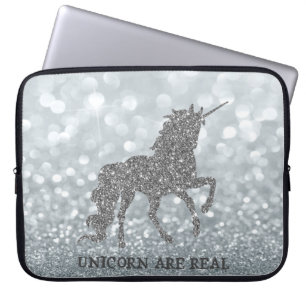 Funda Para Portátil Elegant Silver Glitter Unicorn , Bokeh