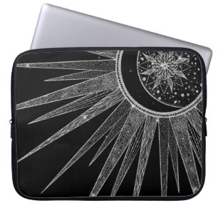 Funda Para Portátil Elegant Silver Sun Moon Mandala Black Design