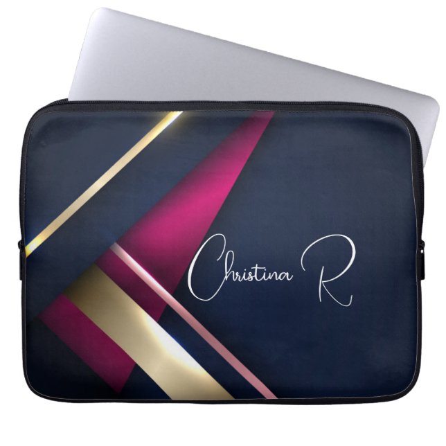 Funda Para Portátil Elegante Abstract Gold Blue Pink Name (Frente)
