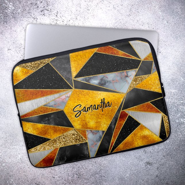 Funda Para Portátil Elegante abstracto de oro negro geométrico (Subido por el creador)