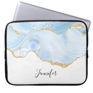 Funda Para Portátil Elegante ágata azul fresco con cinta de purpurina
