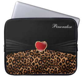 Funda Para Portátil Elegante animal leopardo impreso con un corazón ro