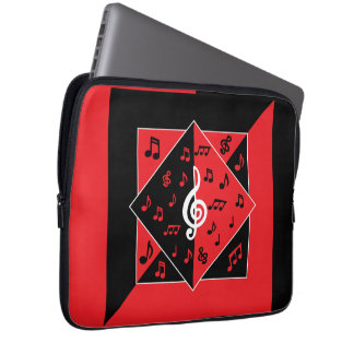 Funda Para Portátil Elegante Art Deco Music Notes Red Black White