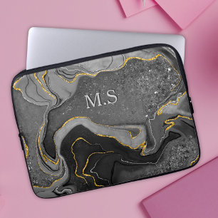 Funda Para Portátil Elegante arte de mármol gris falso purpurina de or