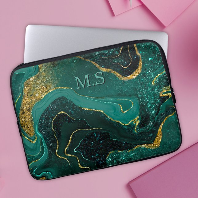 Funda Para Portátil Elegante arte de mármol turquesa en falso purpurin (Subido por el creador)