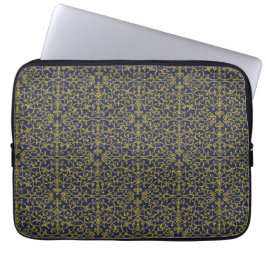 Funda Para Portátil Elegante azul y filigrana dorada