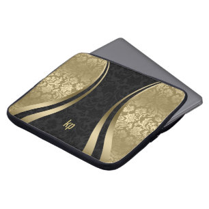 Funda Para Portátil Elegante Banda Dinámica De Damascos De Color Negro