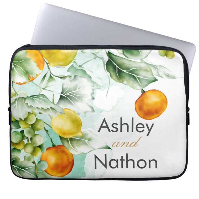 Funda Para Portátil Elegante Boda de verano floral y acuarela de fruta (Frente)