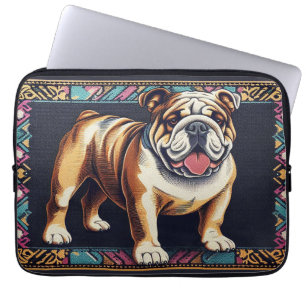 Funda Para Portátil Elegante Bulldog realista con un marco colorido