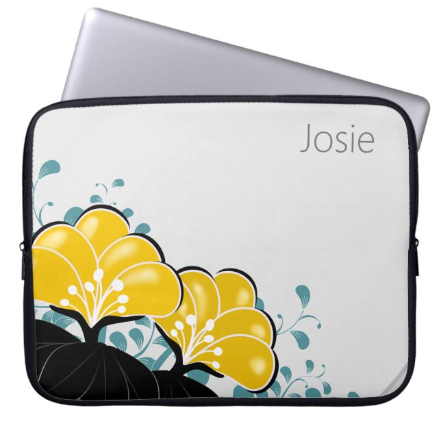 Funda Para Portátil Elegante Camellias doradas Añadir nombre (Frente)