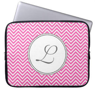 Funda Para Portátil Elegante, clásico zigzag de chevron rosa y blanco