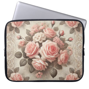 Funda Para Portátil Elegante color rosa rosa rosa de época con encaje