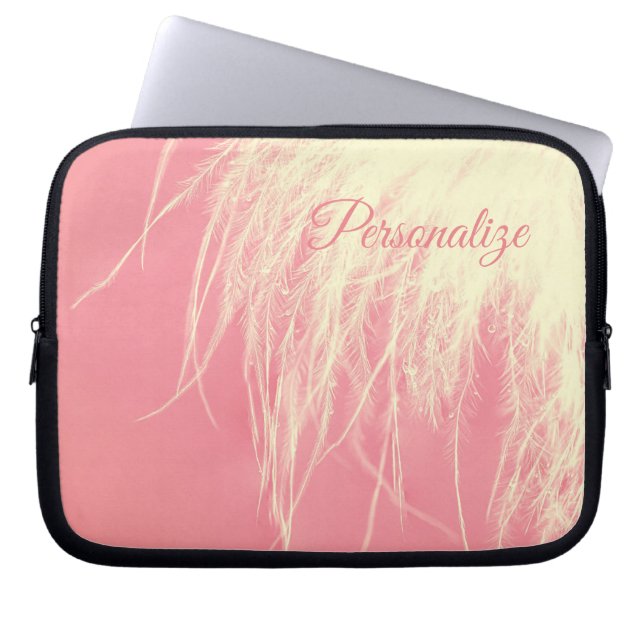 Funda Para Portátil Elegante crema de plumas rosa (Frente)