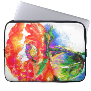 Funda Para Portátil Elegante cuadro de acuarela floral rojo