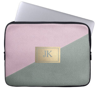 Funda Para Portátil Elegante cuero rosa verde Monograma  