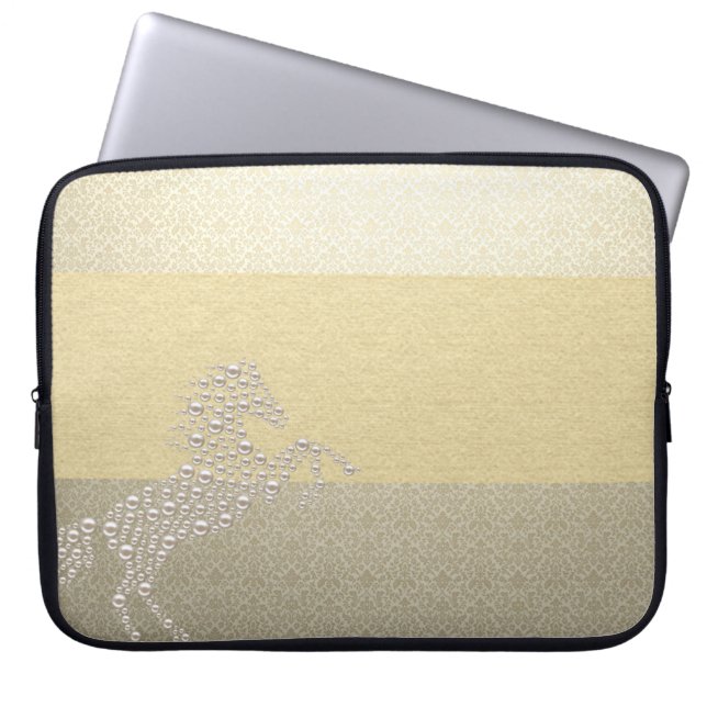 Funda Para Portátil Elegante damasco de caballo perlas chic (Frente)