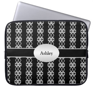 Funda Para Portátil Elegante Doble Diamante Negro y Plata Personalizad