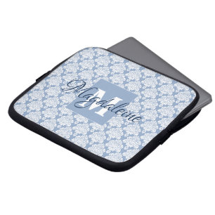 Funda Para Portátil Elegante Dusty Blue Vintage Damask Monogramado