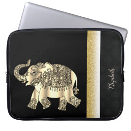 Funda Para Portátil Elegante Elefante De Paisley De Oro, Damasco -Pers