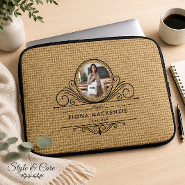 Funda Para Portátil Elegante Escritura Textura de Yute Natural