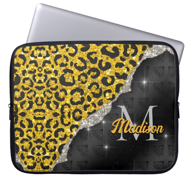 Funda Para Portátil Elegante estampado de leopardo purpurina de faux f (Frente)