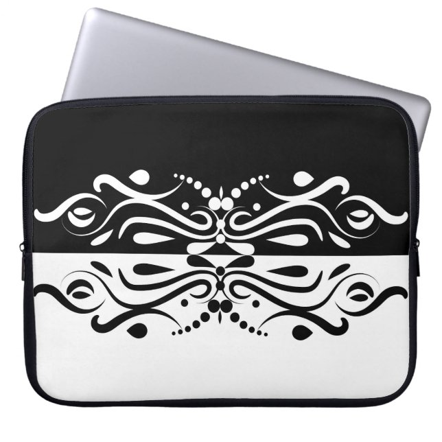 Funda Para Portátil Elegante estilo Harlequin negro y blanco abstracto (Frente)