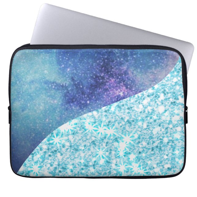 Funda Para Portátil Elegante estrella purpurina de galaxia Blue Modern (Frente)