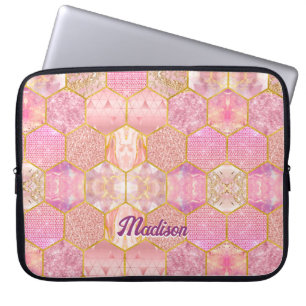Funda Para Portátil Elegante faux Purpurina rosa geométrico