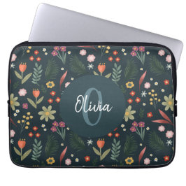 Funda Para Portátil Elegante floral y moderno monograma botánico