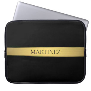 Funda Para Portátil Elegante franja de oro falso y fondo negro o DIY